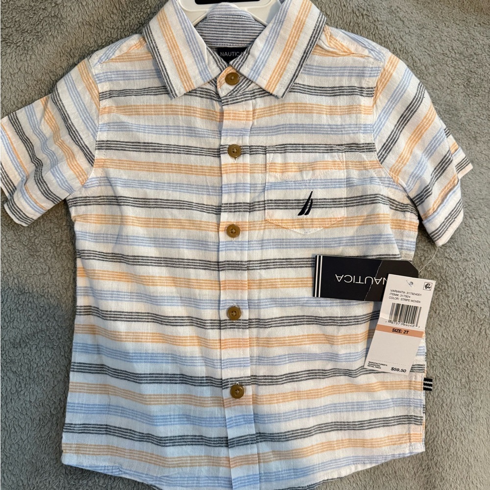 Nautica Kids' Button Down Shirt - Orange, Blue, White Stripes